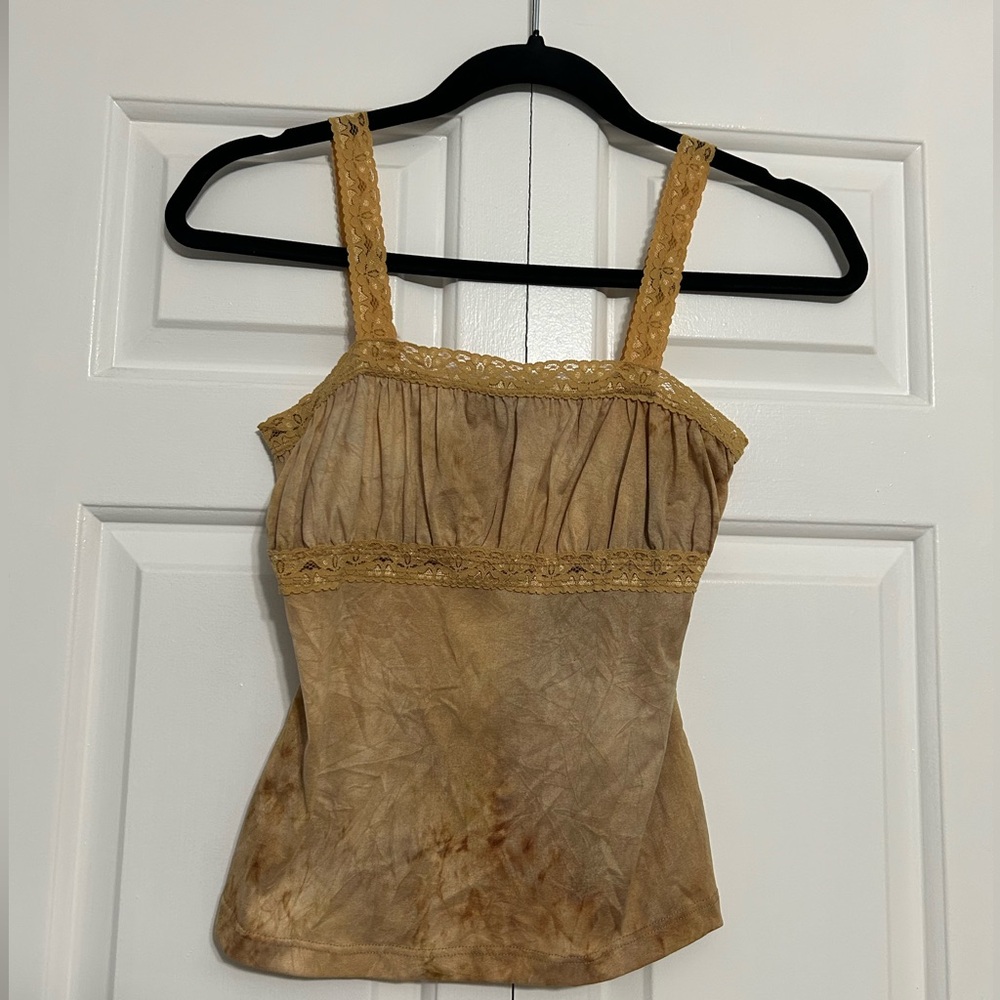 Vintage Y2K Costa Blanca Tan Lace Trim Top